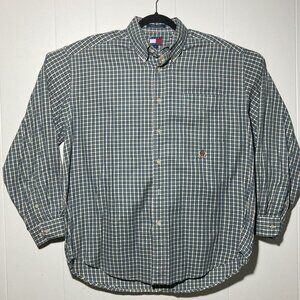 Vintage Tommy Hilfiger Shirt Mens L gg Blue Check Button Up Crest Logo
